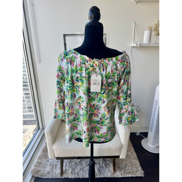 Stella Parker Tropical Off The Shoulder 3/4 Sleeve Blouse Size Large NWT! - Picture 3 of 4
